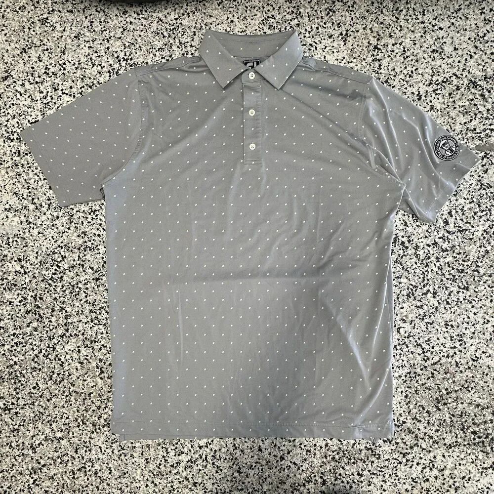 FootJoy Polo Shirt Mens XL Polka Dot Gray Short Sleeve Embroidery Donald Ross